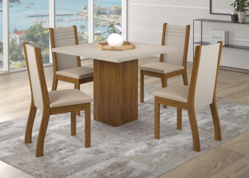 Mesa de Jantar Unique com 4 Cadeiras Napoli Imbuia e Off White – Viero