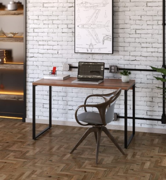 Mesa para Escritório Office Estilo Industrial 1,20m, Compace, Kuadra, Nogal/Est. Preta