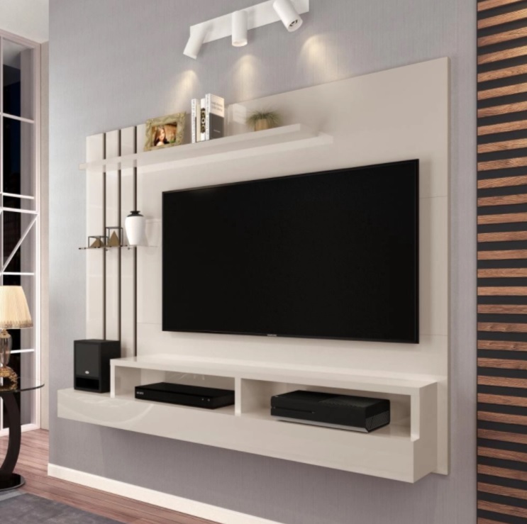 Painel para TV até 47 Polegadas – Off White com Preto – Móveis Jaci