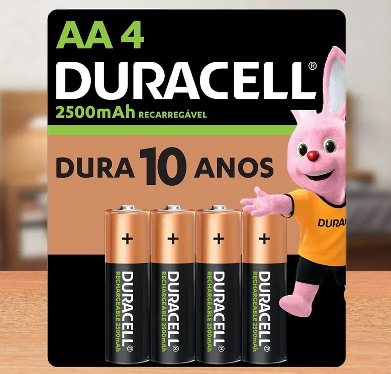 Pilha Recarregável AA Pequena DURACELL com 4 unidades, Duracell, pacote de 4