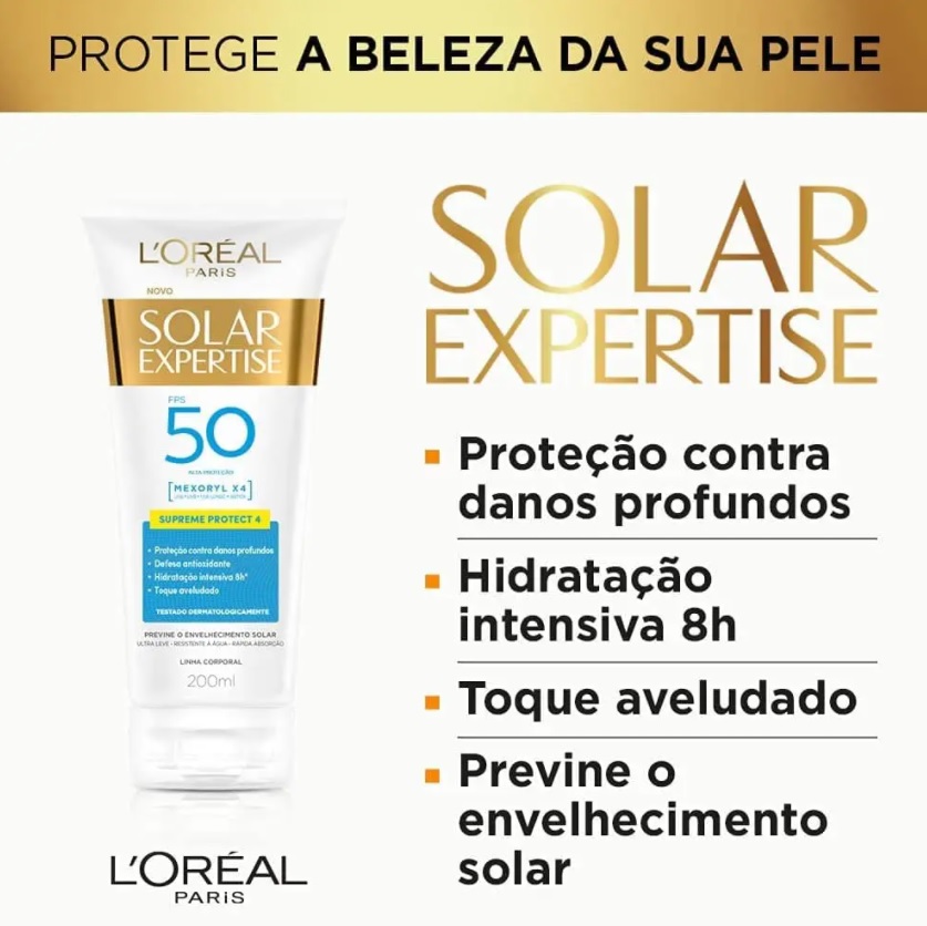Protetor Solar Corporal L’Oréal Paris Solar Expertise Supreme Protect 4 FPS 50, 200ml