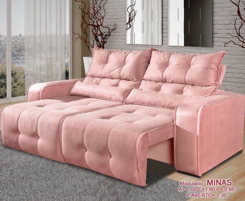 Sofá 2 Lugares Retrátil e Reclinável Minas Tecido Suede 180cm Cor Rosê