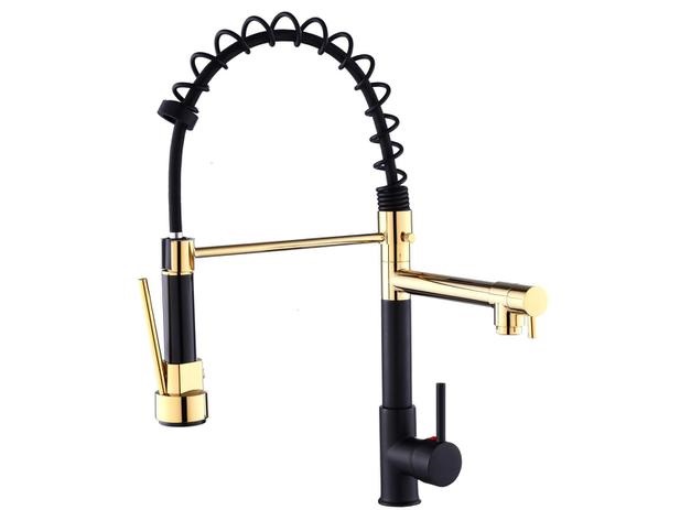 Torneira para Cozinha Gourmet de Mesa Dupla Saída – Monocomando Nell YL-03 Preta e Dourada