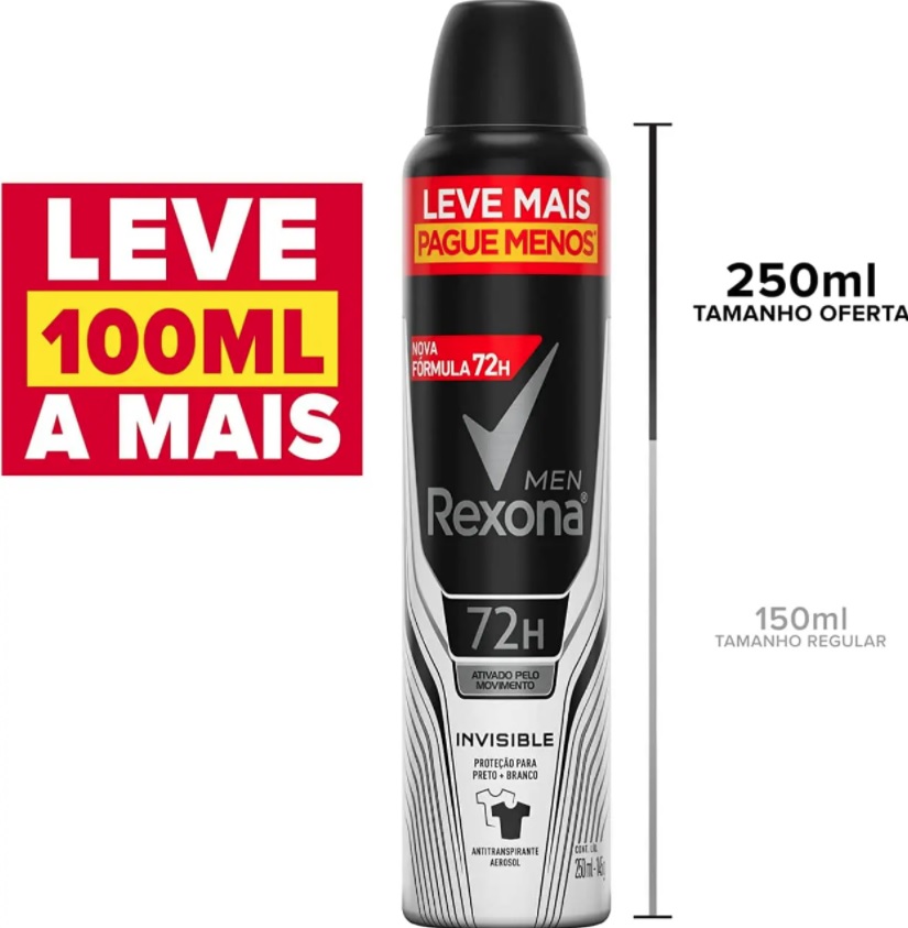 Antitranspirante Aerossol Invisible Rexona Men 250ml Tamanho Especial