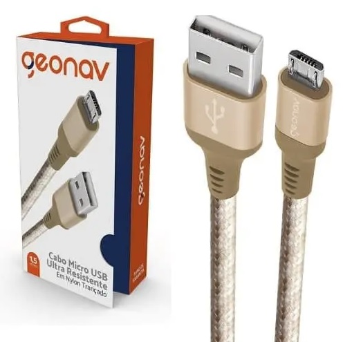 Cabo Micro USB, nylon trançado, para dispositivo Android e acessórios ,1.5MT, Golden (Dourado), MIC15G, Geonav