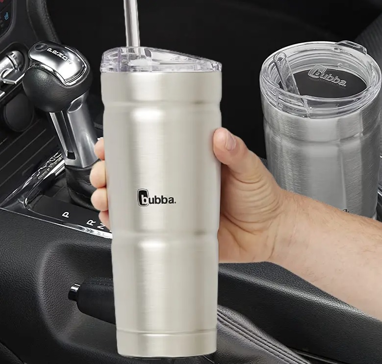 Copo de aço inoxidável térmico Bubba Envy S com canudo, 710 ml, tampa transparente
