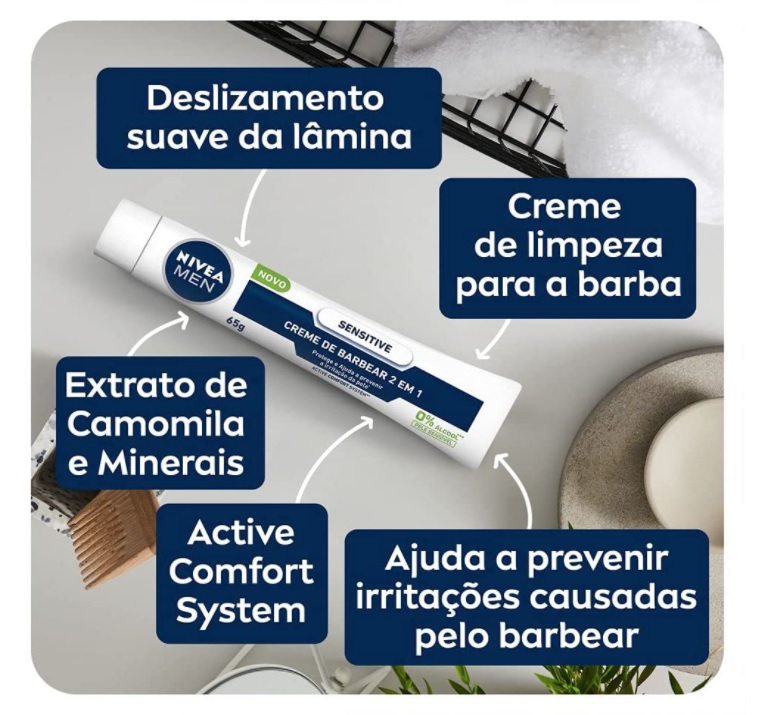 Creme De Barbear 2 Em 1 Nivea Men Sensitive 65G, Nivea