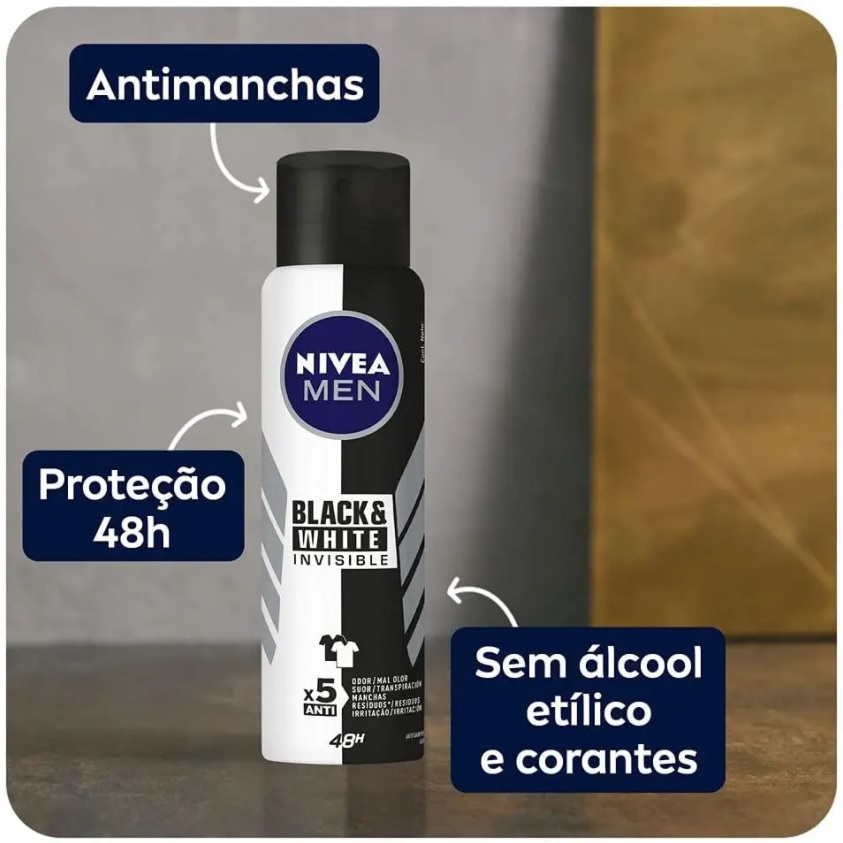 Desodorante Nivea Antitranspirante Aerosol Invisible Black & White Masc Promo 200Ml, Nivea