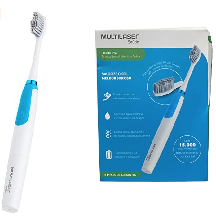 Escova Dental Multilaser Elétrica Vibratória Health Pro Branca – HC102, Multilaser, HC102, Branco