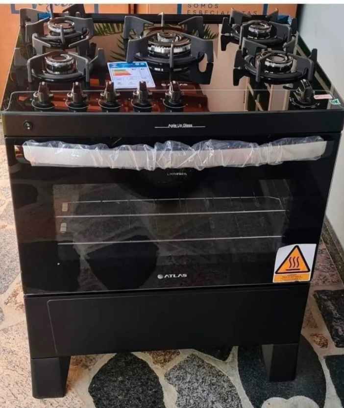 Fogão 5 Bocas Mesa de Vidro Atlas Preto – Acendimento Automático Agile Up Glass