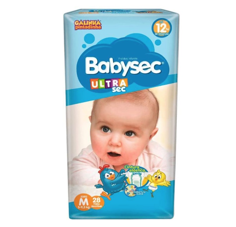 Fralda Babysec Ultrasec Galinha Pintadinha, M, 28 unidades