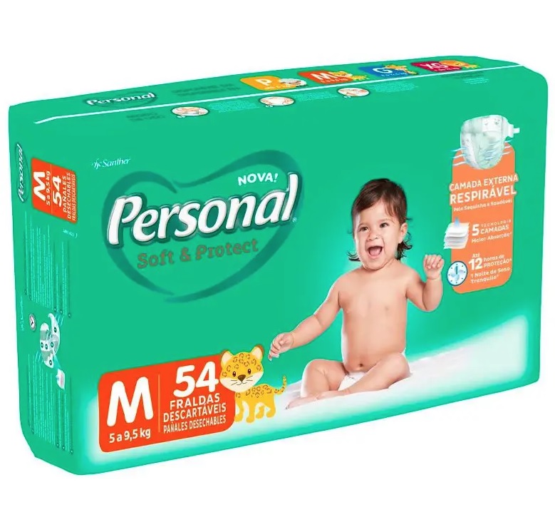 Fralda Descartável Soft and Protect Mega, Personal, Média, 54 unidades