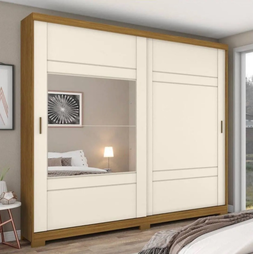 Guarda-roupa Casal com Espelho 2 Portas de Correr – 3 Gavetas Henn Zambezy