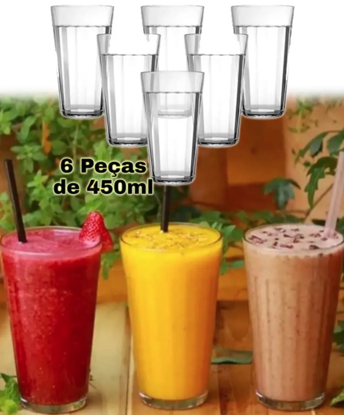 Jogo de Copos de Vidro 450ml – 6 Peças Americano Long Drink