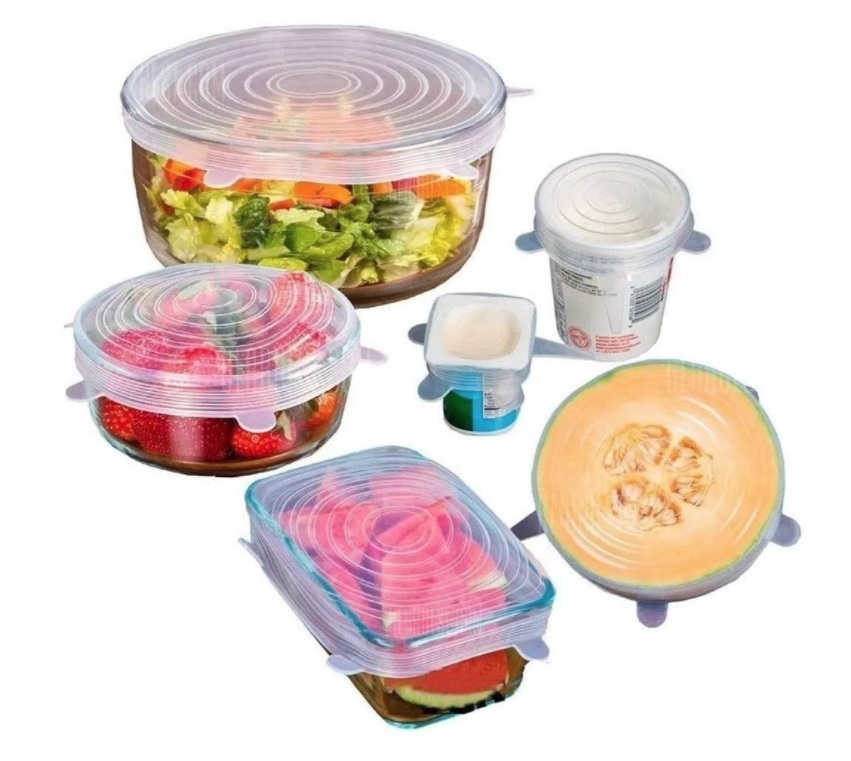 Kit 6 Super Tampas Potes Universal Stretch Silicone Premium