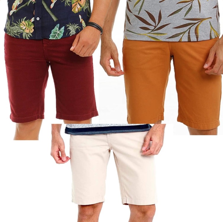 Kit Com 3 Bermudas Masculinas Sarja Coloridas Bamborra
