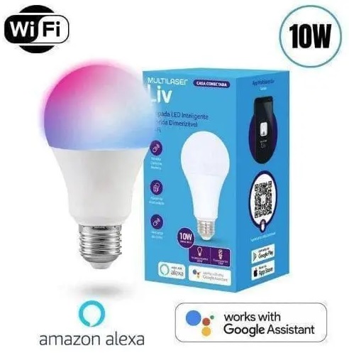 Lâmpada Inteligente Multilaser E27 RGB – Dimerizável 10W Wi-Fi compatível com Alexa