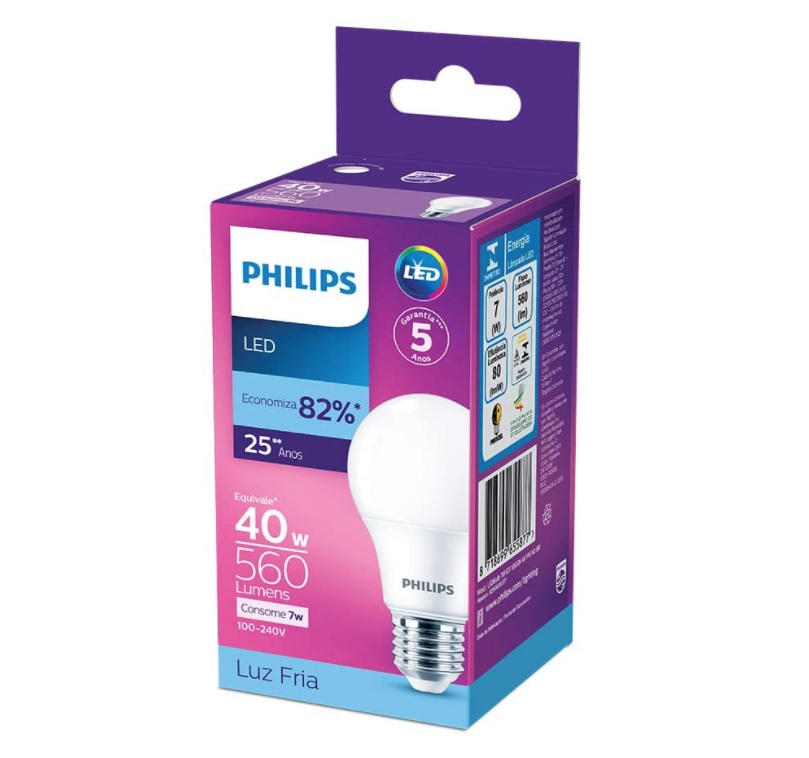 Lampada LED bulbo Philips, branco frio, 7W, Bivolt (100-240V), Base E27