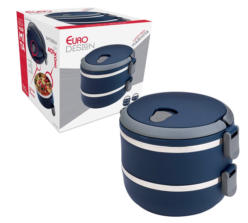 Marmita dupla Lunch Box Azul, LB1234-AZ , Euro Home