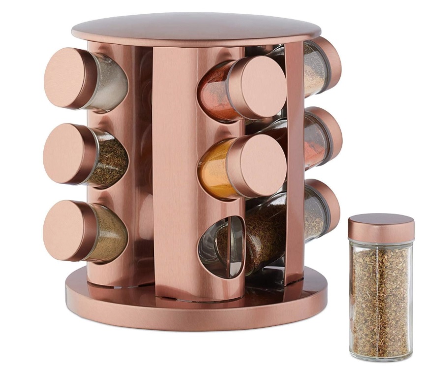 Porta Tempero Condimento Rose Gold Giratório 12 Potes