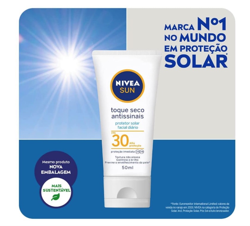 Protetor Solar Facial NIVEA SUN Toque Seco Antissinais FPS30 50ml, Nivea
