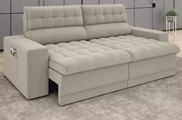 Sofá Omega 2,00m Assento Retrátil e Reclinável Velosuede Areia – NETSOFAS