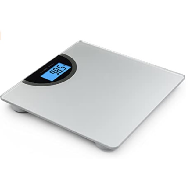 Balança digital de peso corporal para banheiro com tecnologia Step-On e visor de luz de fundo