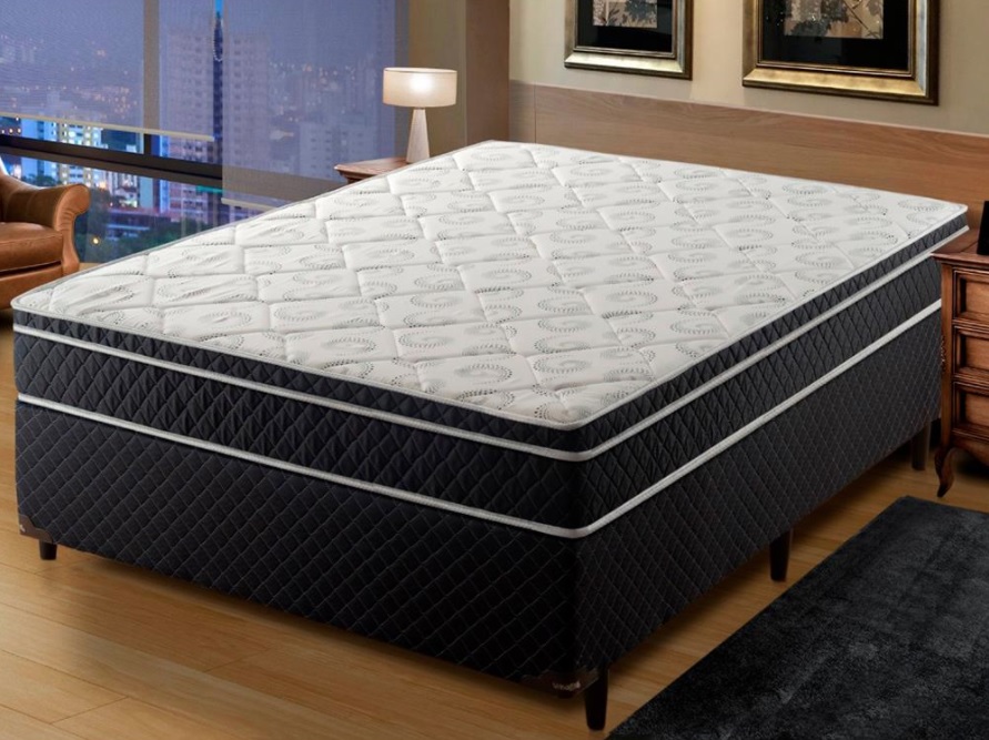 Cama Box Casal Umaflex New Dubai com Molas Ensacadas 64x138x188cm – Preto/Branco