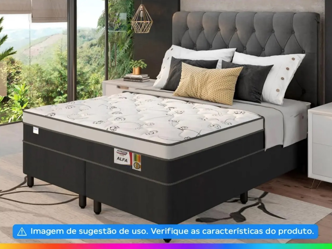 Cama Box Queen Size (Box + Colchão) – Plumatex Molas Ensacadas Alfa