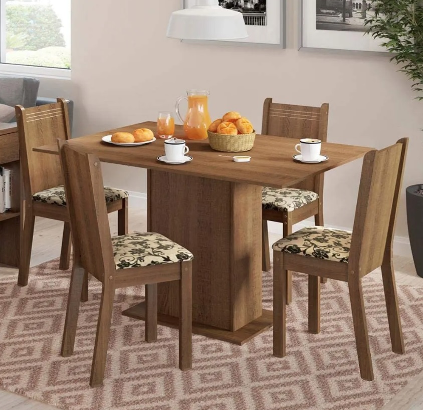Conjunto Mesa de Jantar e 4 Cadeiras Rustic-Floral Lexy Madesa
