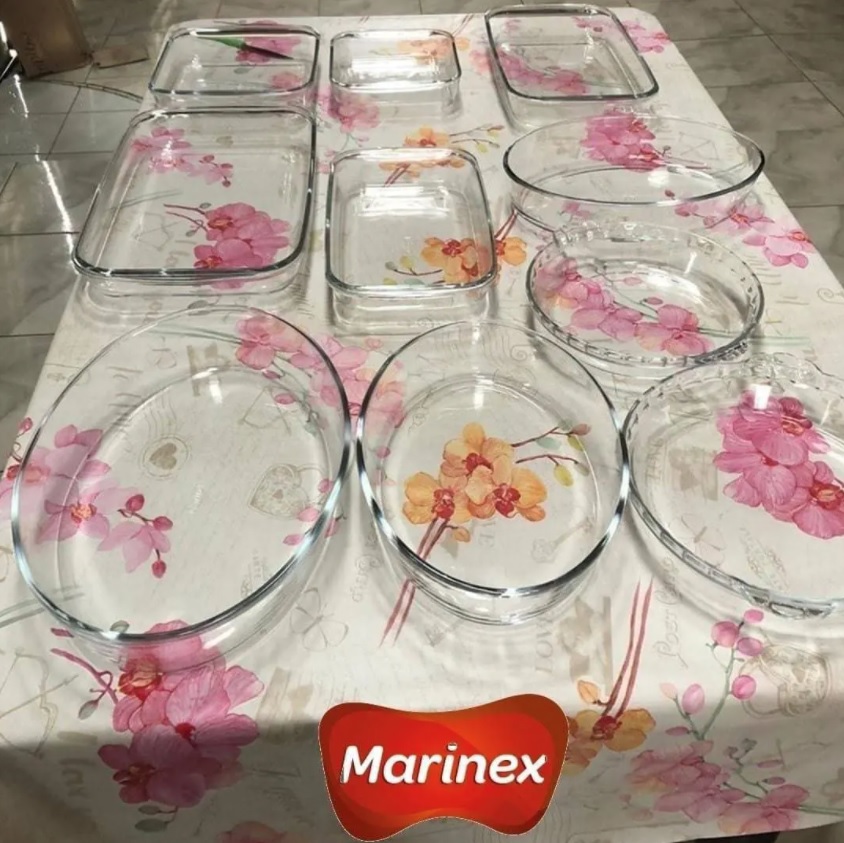 Conjunto de Assadeiras Refratárias 10 Peças Marinex em Vidro Sodacal