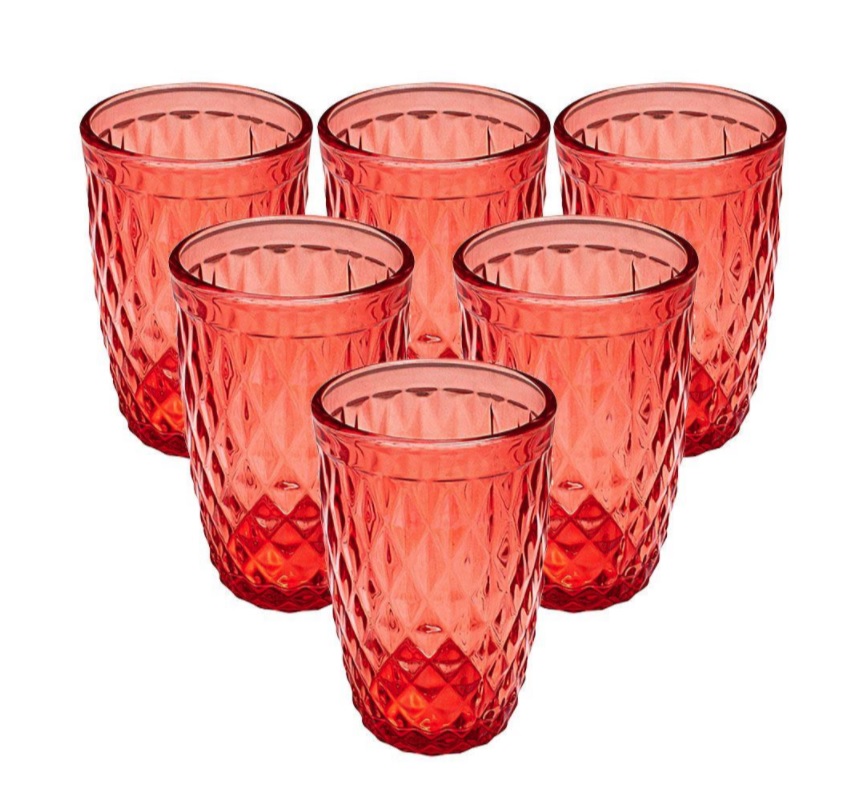 Copos de Vidro Conjunto 6 Peças Bico de Abacaxi Vermelho 360ml – Casambiente