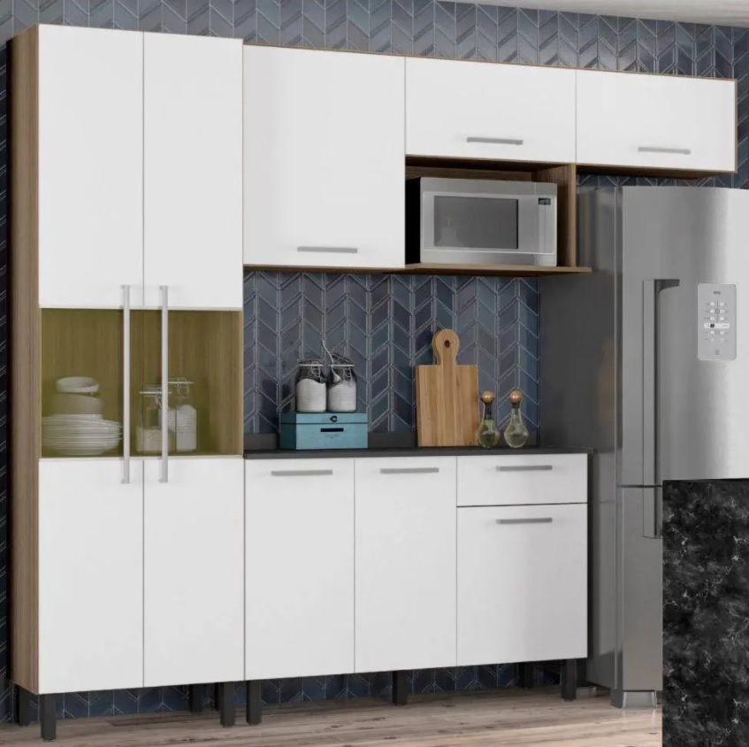 Cozinha Compacta Itatiaia Madeira Lya – Nicho para Micro-ondas 5 Portas 3 Gavetas