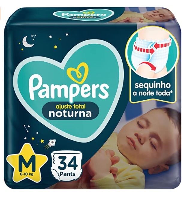 Fralda Pampers Ajuste Total Noturna M 34 Unidades, Pampers