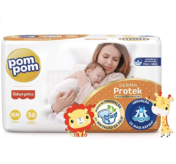 Fralda Pom Pom Derma Protek, Pom Pom, Laranja, RN