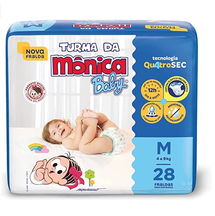 Fralda Turma da Monica Baby Jumbo 28 Unidades, Turma da Mônica Baby, Azul, Médio