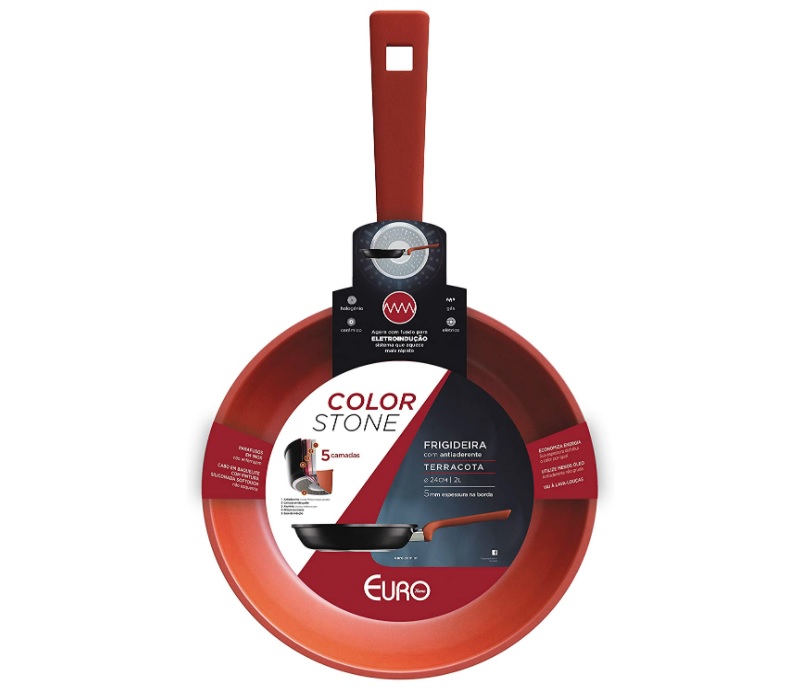 Frigideira 24 cm ColorStone de alumínio com antiaderente, Terracota,ALU8303-TC, Euro Home