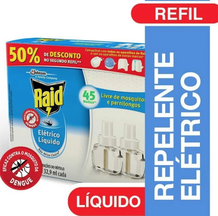Inseticida Elétrico Líquido Refil Regular 2 Unidades, 32.9 ml Cada, Raid, 2 unidades, pacote de 2
