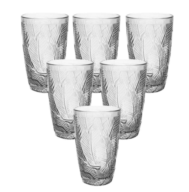 Jogo de Copos de Vidro Folha Transparente 380ml – Casambiente