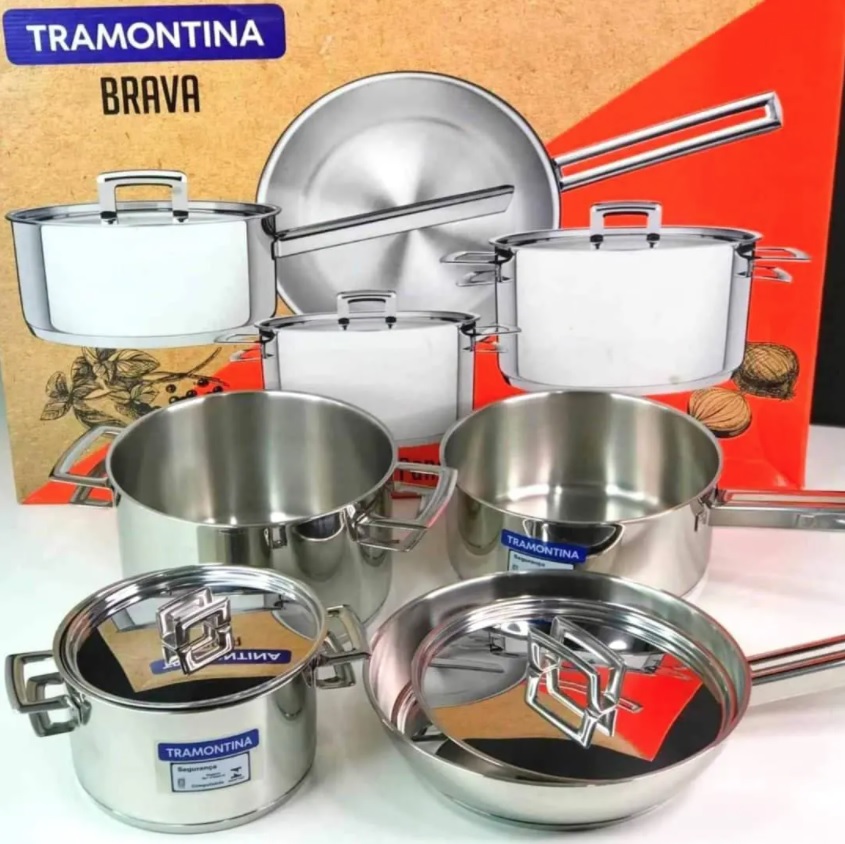 Jogo de Panelas Fundo Triplo com Tampa Plana 4 Peças Tramontina Inox