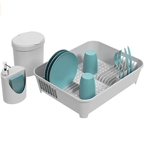 Kit Escorredor + Lixeira + Dispenser, Cinza Frio, Coza