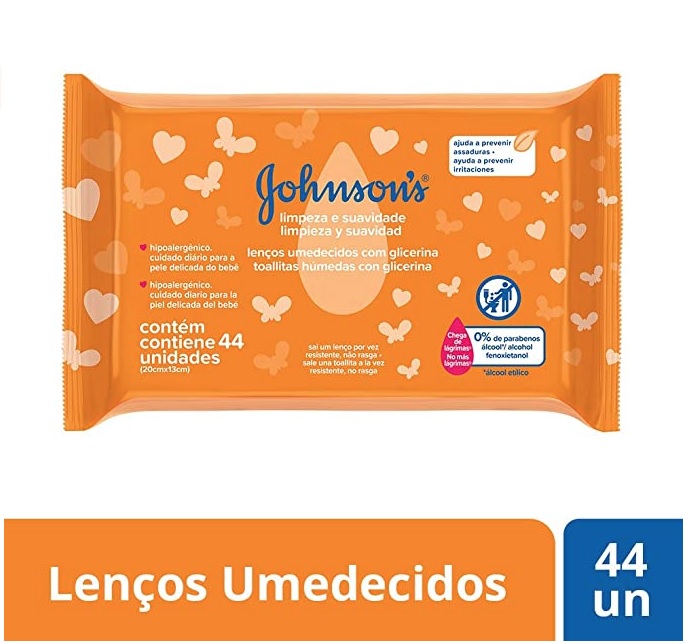 Lenço Umedecido Limpeza Suave, Johnson’s, 44 Unidades