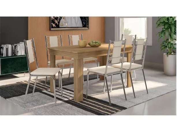 Mesa de Cozinha 6 Cadeiras Retangular Crome – Safira Kappesberg