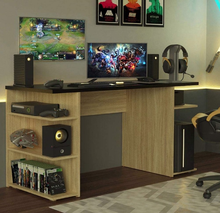 Mesa para Computador Gamer 9409 Madesa – Carvalho/preto