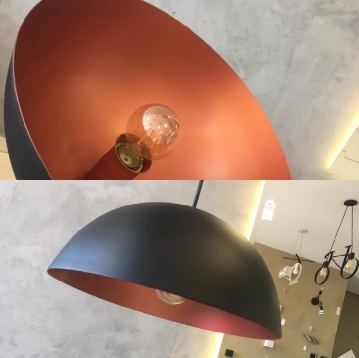 Pendente Ônix Meia Esfera Preto E Cobre Alumínio 30Cm Luminária Lustre
