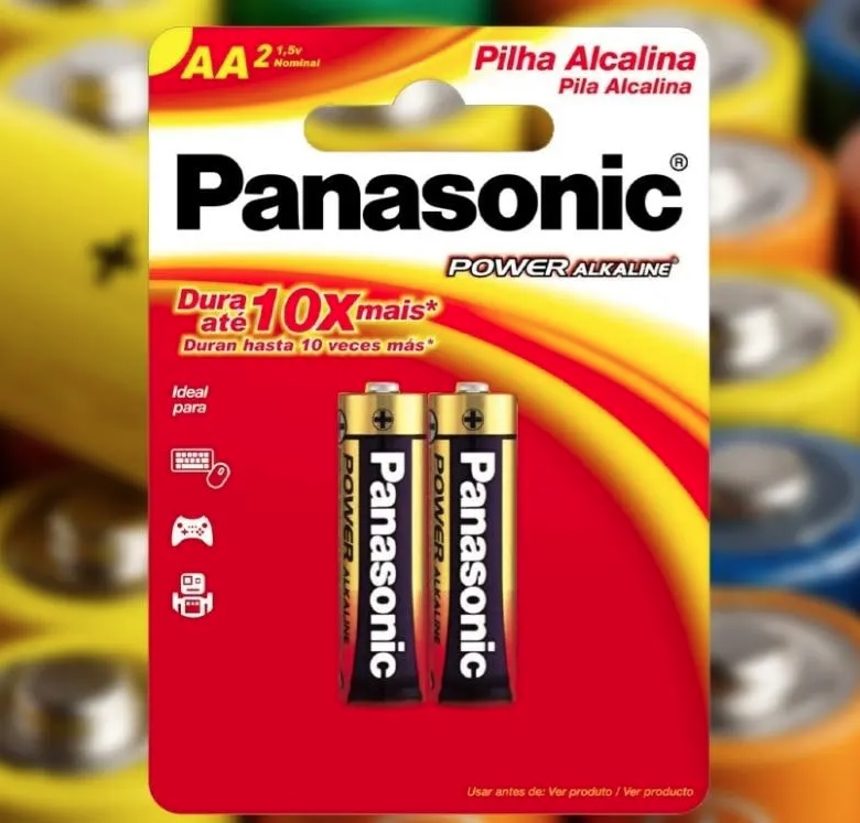 Pilha Alcalina, Panasonic, LR6XAB/2B, CinzaAA (Pequena)