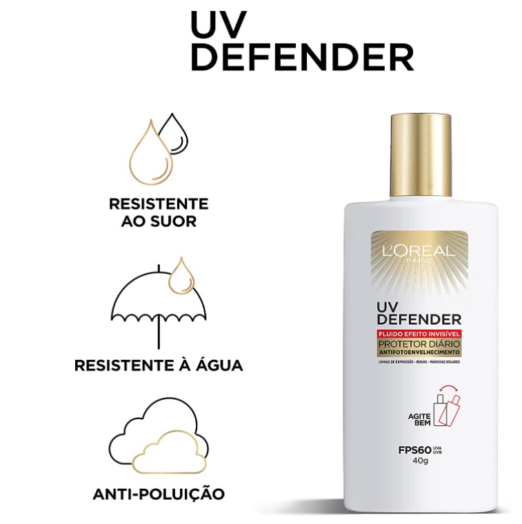 Protetor Solar Facial L’Oréal Paris UV Defender Fluido FPS 60, 40g
