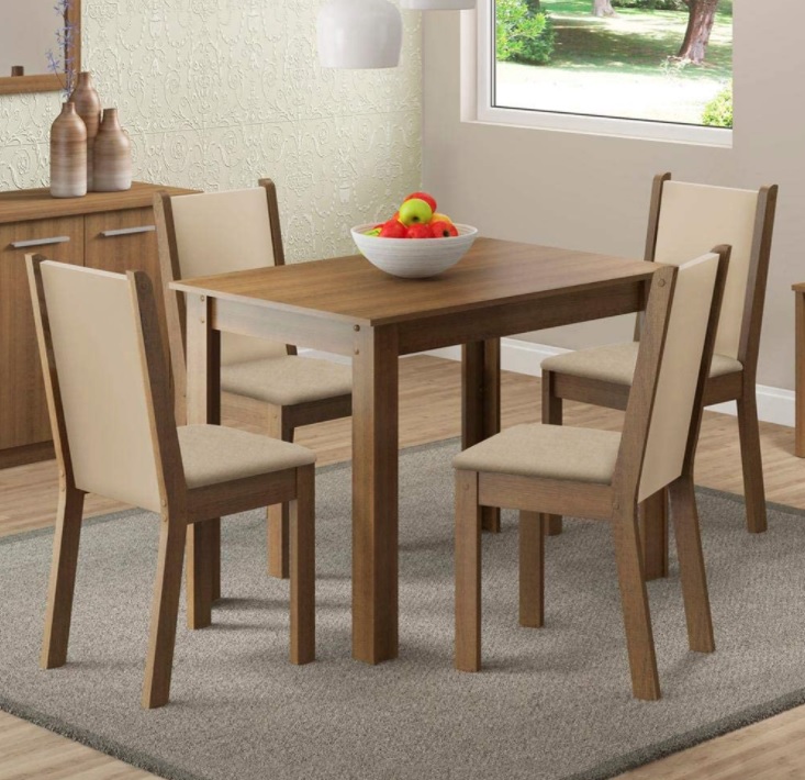 Sala de Jantar Cíntia Mesa com 4 Cadeiras – Rústico/Crema/Pérola