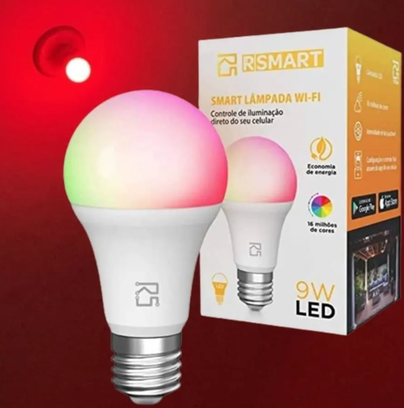 Smart Lâmpada Inteligente RSmart Wi-Fi LED 9W, Bivolt, Branco Frio e Quente e RGBW, Compatível com Alexa