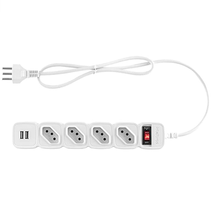 intelbras Protetor Eletrônico com 4 Tomadas e 2 portas USB EPE 204 + Branca , Médio